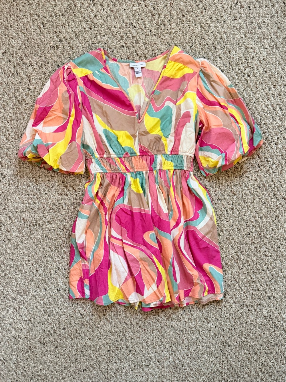 Sincerely Jules Colorful Abstract Puff Sleeve Mini Dress Size M